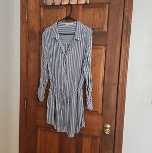 Time and Tru Blue and White Striped Shirt Dress